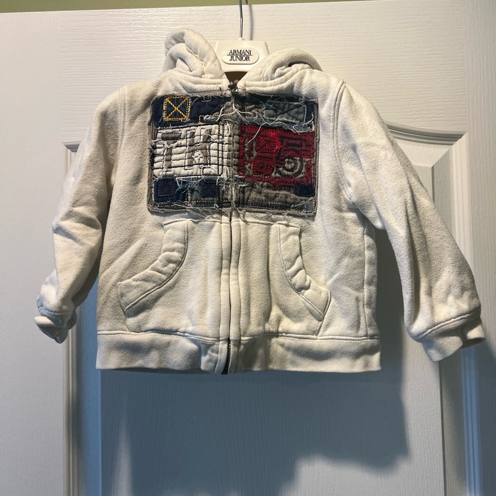 Tommy Hilfiger Kids White Hoodie with Red and Blue Patch